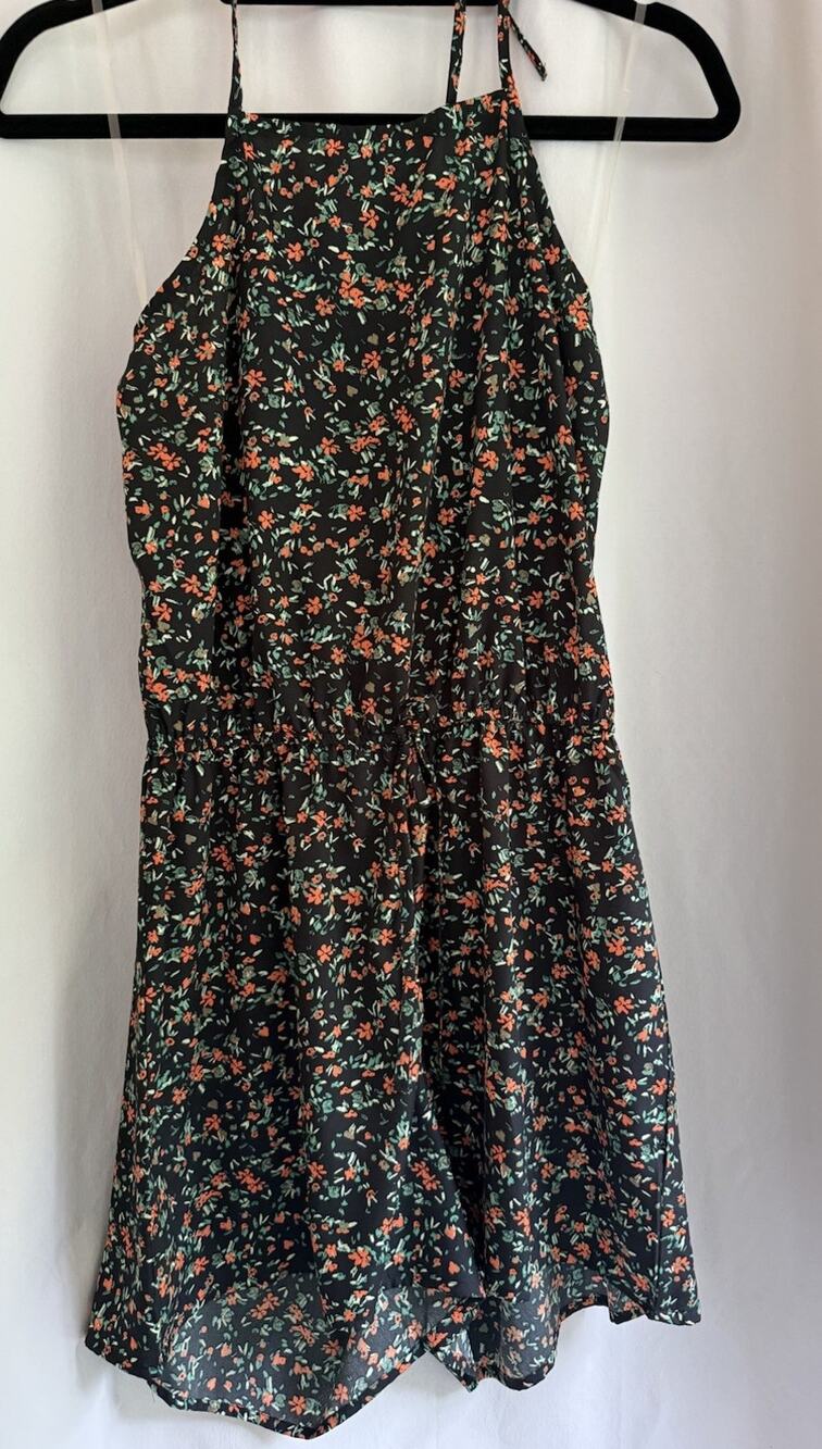 ARIZONA JEAN CO Medium ROMPER Black (green/orange floral w/ halter)